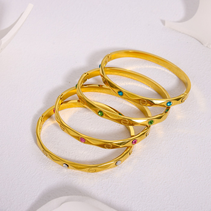 INS Style Light Luxury Zircon Gold Titanium Steel Bracelet Retro Fashion Versatile Stainless Steel Stone-Inlaid Bra...