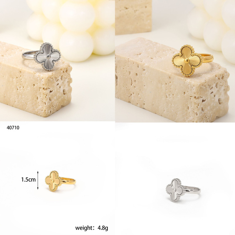 Light Luxury High-End Fashion Trend Four-Leaf Clover 18K Gold Ring Closed Titanium Steel Ring Simple Design Wholesale