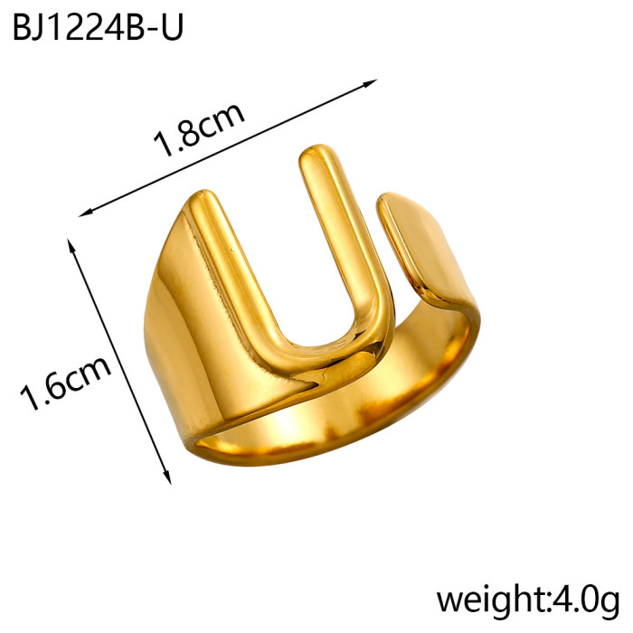 26 English Alphabet Rings for Women, Adjustable Open Rings, Fashionable Style, Trendy Internet Celebrity Ins Style Ri...