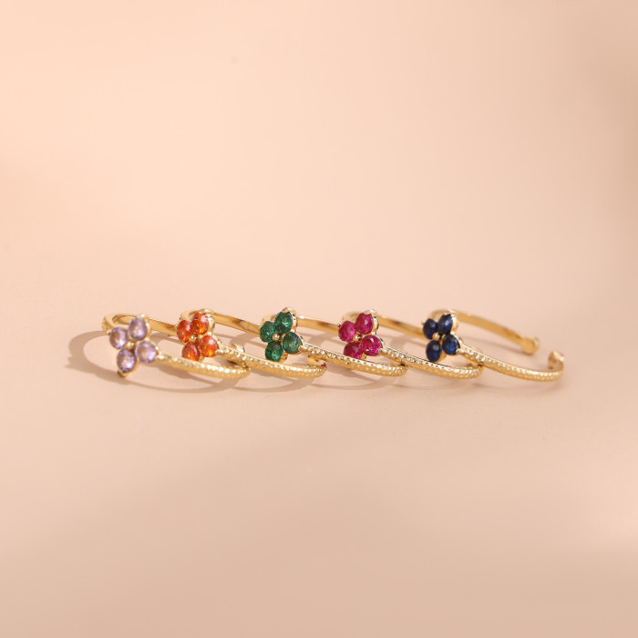 Fashion New Stainless Steel Zircon Flower Ring Elegant Light Luxury Jewelry Titanium Steel Adjustable Open Ring Whole...