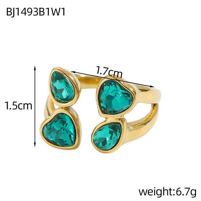 Vintage Niche Casual Style Fashion Three-Layer Multi-Color Zircon Splicing Design Sense Stainless Steel Gold-Plated Open Ring