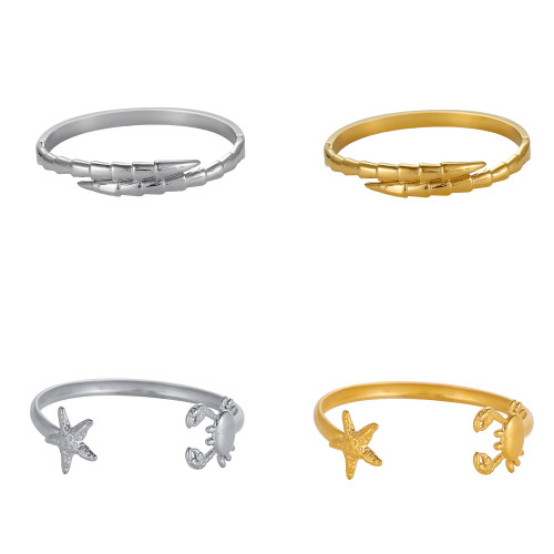 European and American Cross-Border Hot-Selling Ocean Style Stainless Steel Open Bracelet Summer Beach Shell Starfish Conch Crab Bracelet