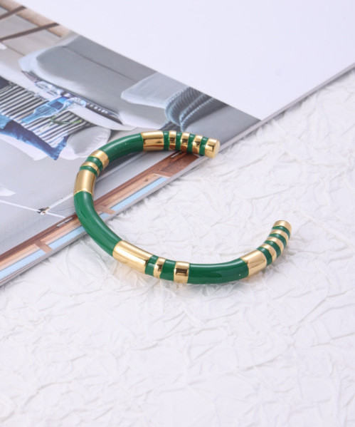 New Light Luxury Style Bamboo Joint Titanium Steel Bracelet for Women French Minimalist Enamel Open Stainless Steel B...