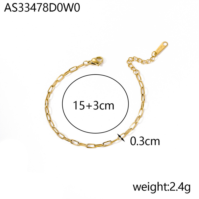 European and American Cross-Border Plated Stainless Steel Simple Women's Figaro Chain Box Chain Braided Chain Bracelet Jewelry Wholesale