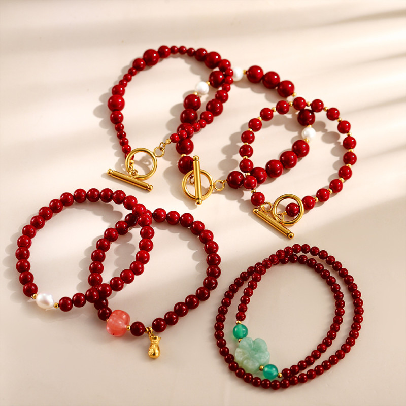 Red Series Double Circle Beaded Bracelet Exquisite Fashion New Chinese Style Simple Versatile Elegant Bracelet Unique Design Sense