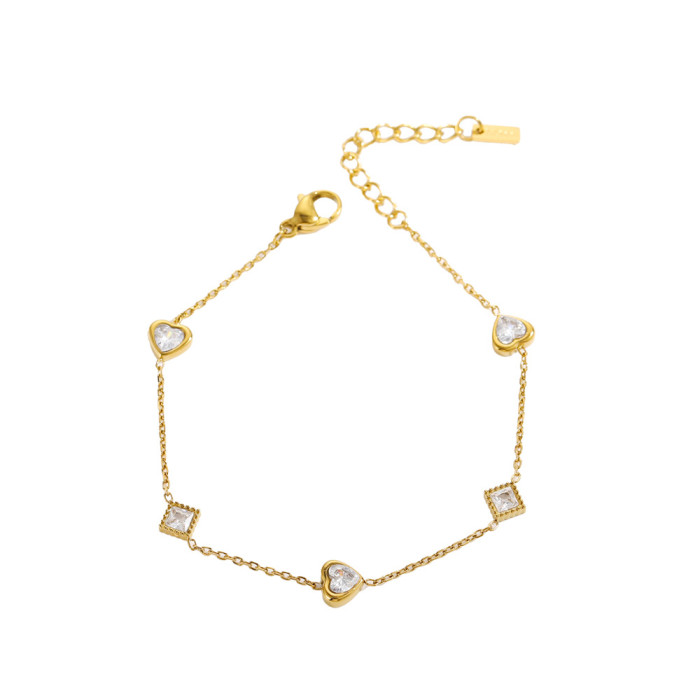 Hot-Selling Heart Stainless Steel Zircon Bracelet Light Luxury High-End Feel Non-Fading Jewelry Wholesale