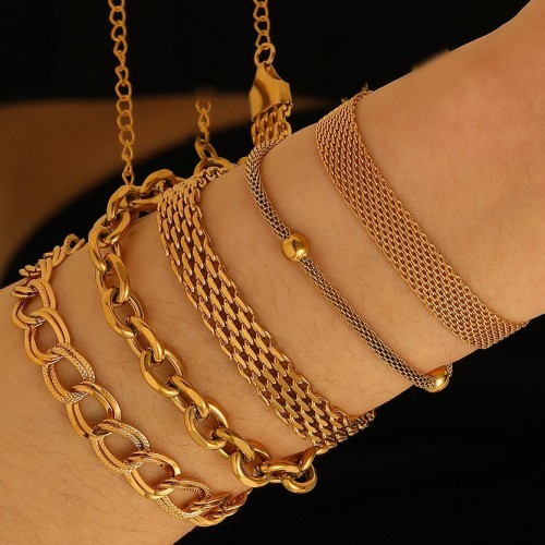 European and American Cross-Border Plated Stainless Steel Simple Women's Figaro Chain Box Chain Braided Chain Bracelet Jewelry Wholesale