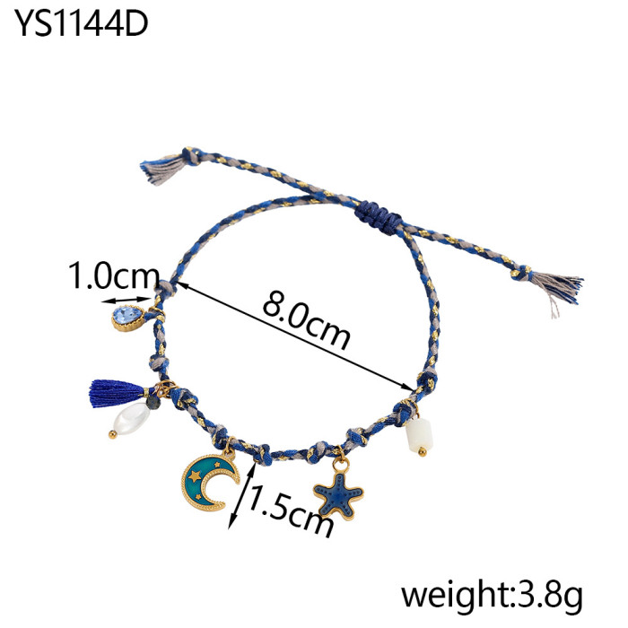 New Handmade Colorful Braided Rope Stainless Steel INS Light Luxury Multi-Pendant High-End Natural Stone Bracelet Jew...