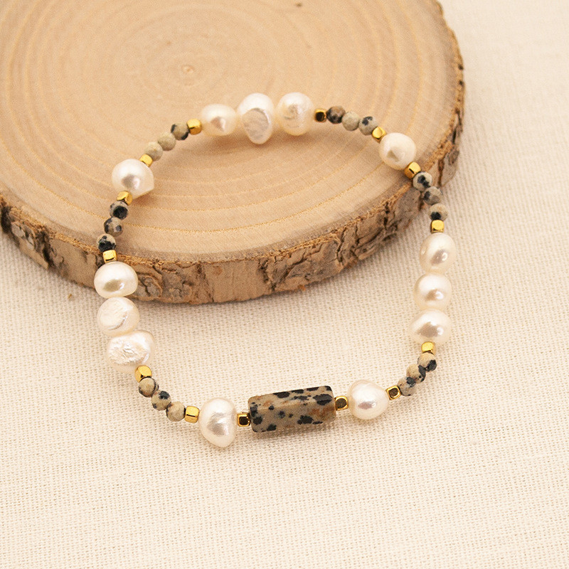 Natural Stone Baroque Pearl Bracelet European and American Cross-Border Artistic Retro Colorful Stone Beaded Light Luxury High-End Bracelet