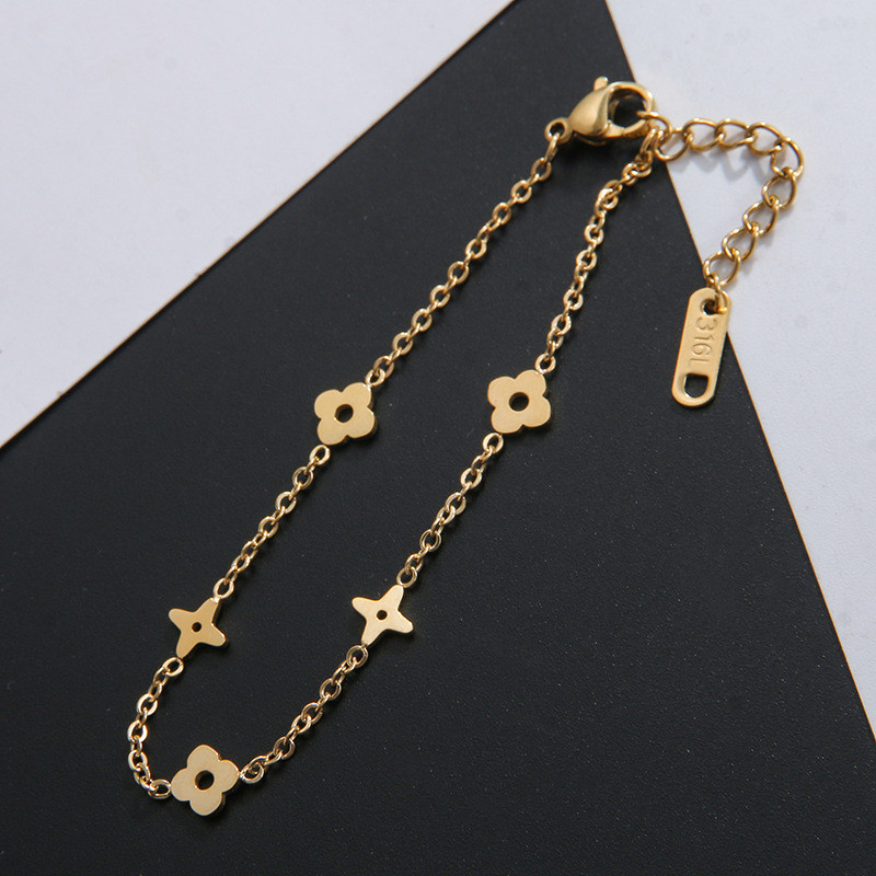 Hot Selling Fashion Versatile Four-Leaf Clover Plum Blossom Star Stainless Steel Vacuum Electroplated Bracelet Daily Wear Fresh Style