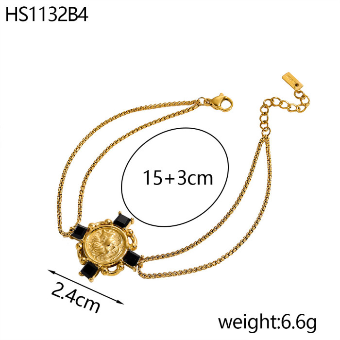 Hot-Selling Square Stone-Inlaid Bracelet Light Luxury High-End Feel Stainless Steel Zircon Jewelry Fashion Women's...