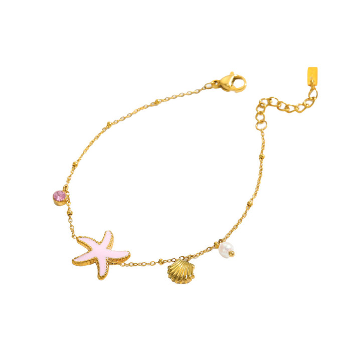 Sweet and Fresh Layered Double Layer Diamond-Encrusted Shell Butterfly Stainless Steel Bracelet Jewelry Wholesale