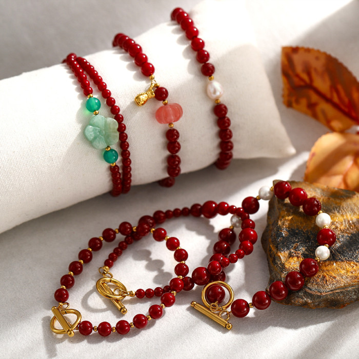 Red Series Double Circle Beaded Bracelet Exquisite Fashion New Chinese Style Simple Versatile Elegant Bracelet Unique Design Sense