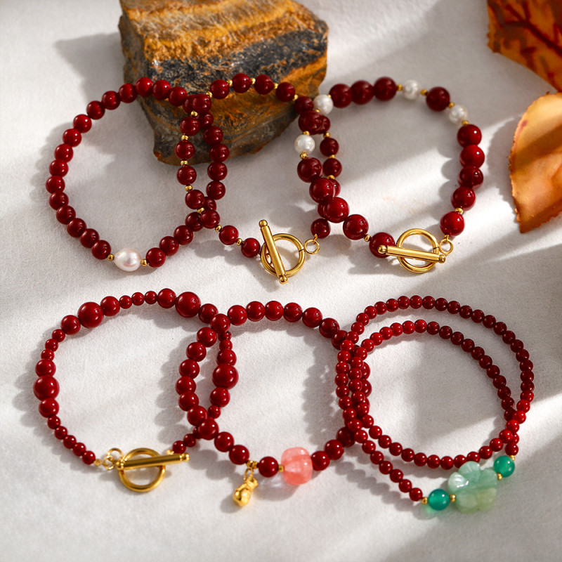 Red Series Double Circle Beaded Bracelet Exquisite Fashion New Chinese Style Simple Versatile Elegant Bracelet Unique Design Sense