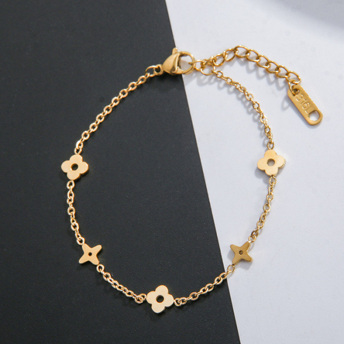 Hot Selling Fashion Versatile Four-Leaf Clover Plum Blossom Star Stainless Steel Vacuum Electroplated Bracelet Daily...