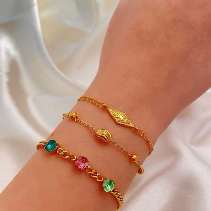 Zircon Bracelet Green Vacuum Electroplating Gold Stainless Steel Fashion High-end Hand Jewelry Women Wholesale