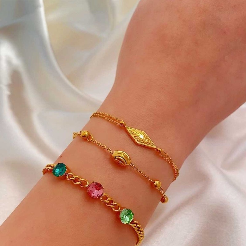 Zircon Bracelet Green Vacuum Electroplating Gold Stainless Steel Fashion High-end European and American Hand Jewelry Women Wholesale