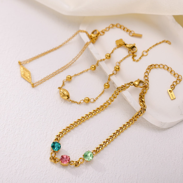 Zircon Bracelet Green Vacuum Electroplating Gold Stainless Steel Fashion High-end Hand Jewelry Women Wholesale