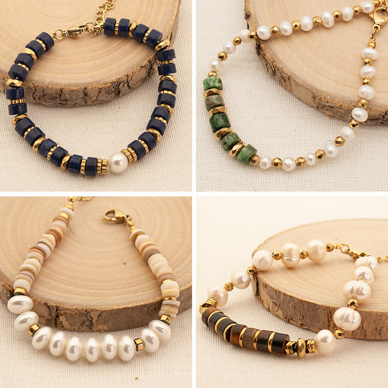 Natural Stone Baroque Pearl Bracelet European and American Cross-Border Artistic Retro Colorful Stone Beaded Light Luxury High-End Bracelet