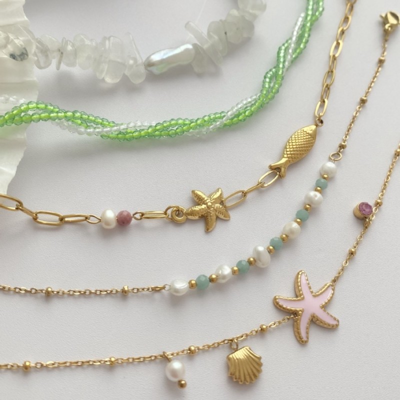 Sweet and Fresh Layered Double Layer Diamond-Encrusted Shell Butterfly Stainless Steel Bracelet Jewelry Wholesale