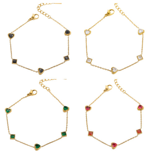 Cross-border Hot-Selling Heart Stainless Steel Zircon Bracelet Light Luxury High-End Feel Non-Fading Jewelry Wholesale