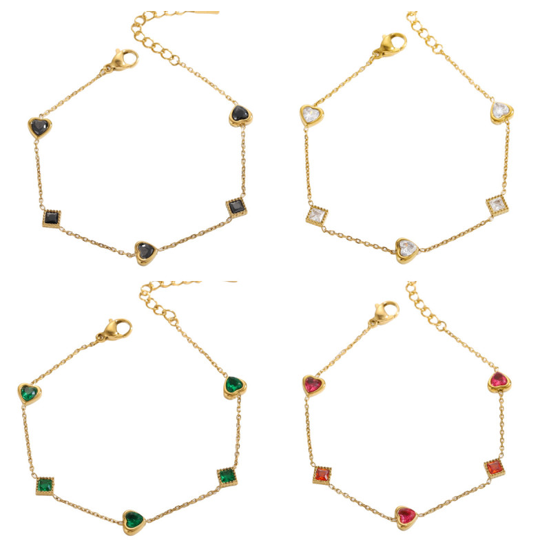 Cross-border Hot-Selling Heart Stainless Steel Zircon Bracelet Light Luxury High-End Feel Non-Fading Jewelry Wholesale