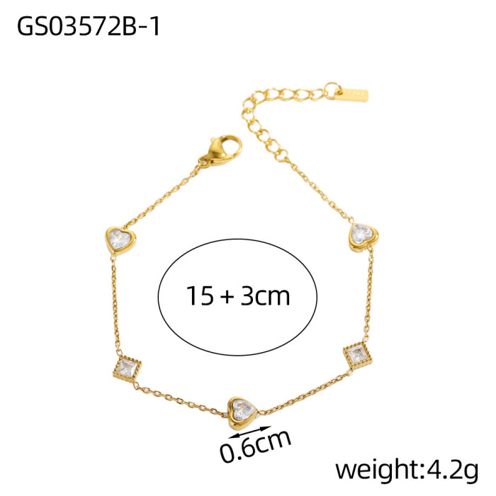 Hot-Selling Heart Stainless Steel Zircon Bracelet Light Luxury High-End Feel Non-Fading Jewelry Wholesale