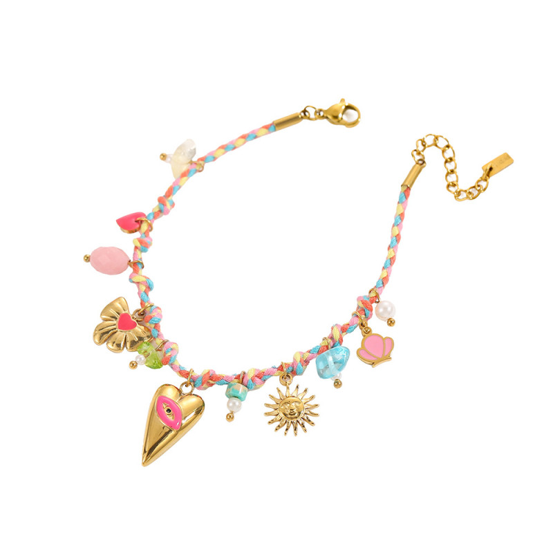 New Handmade Colorful Braided Rope Stainless Steel INS Light Luxury Multi-Pendant High-End Natural Stone Bracelet Jewelry Wholesale