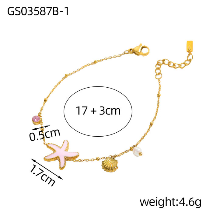 Sweet and Fresh Layered Double Layer Diamond-Encrusted Shell Butterfly Stainless Steel Bracelet Jewelry Wholesale