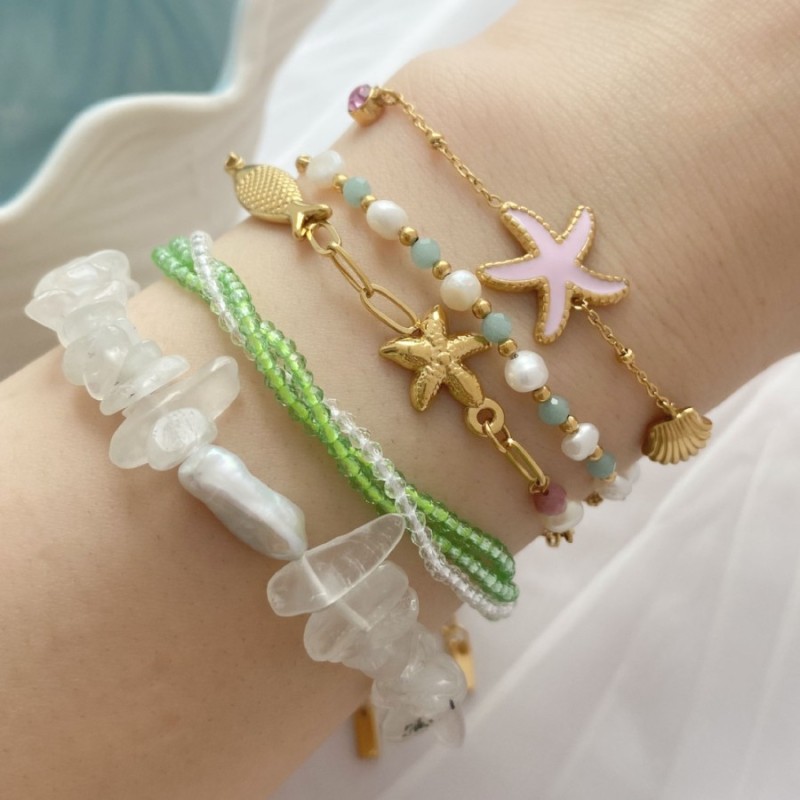 Sweet and Fresh Layered Double Layer Diamond-Encrusted Shell Butterfly Stainless Steel Bracelet Jewelry Wholesale