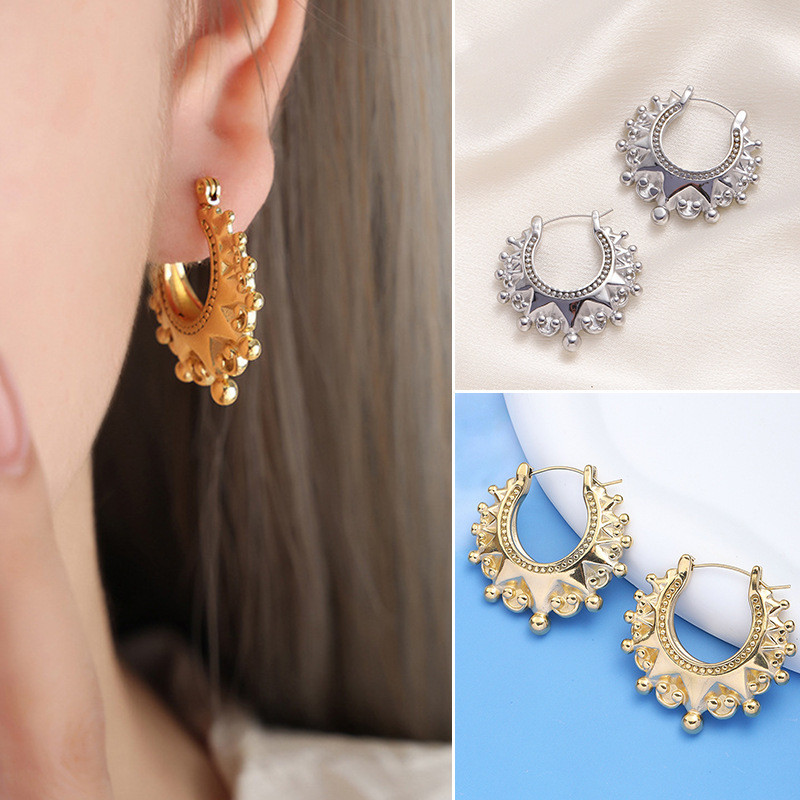 European and American Cross-Border Simple Unique Design Fashion Versatile Light Luxury Women's Crystal Titanium Steel Vintage Stainless Steel Earrings