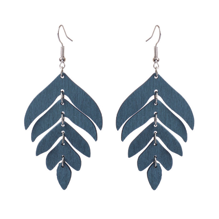 Amazon New Wooden Earrings Bohemian Exaggerated Leaf Drop Earrings Jewelry Manufacturer Wholesale