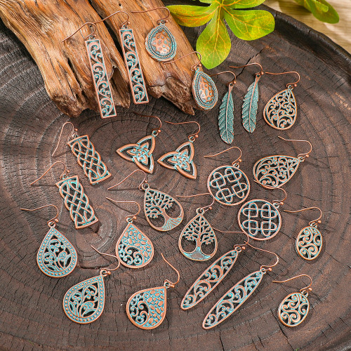 New Hot Sale Simple Personality Ethnic Vacation Style Earrings Vintage Geometric Hollow Exquisite Ear Jewelry Wholesale