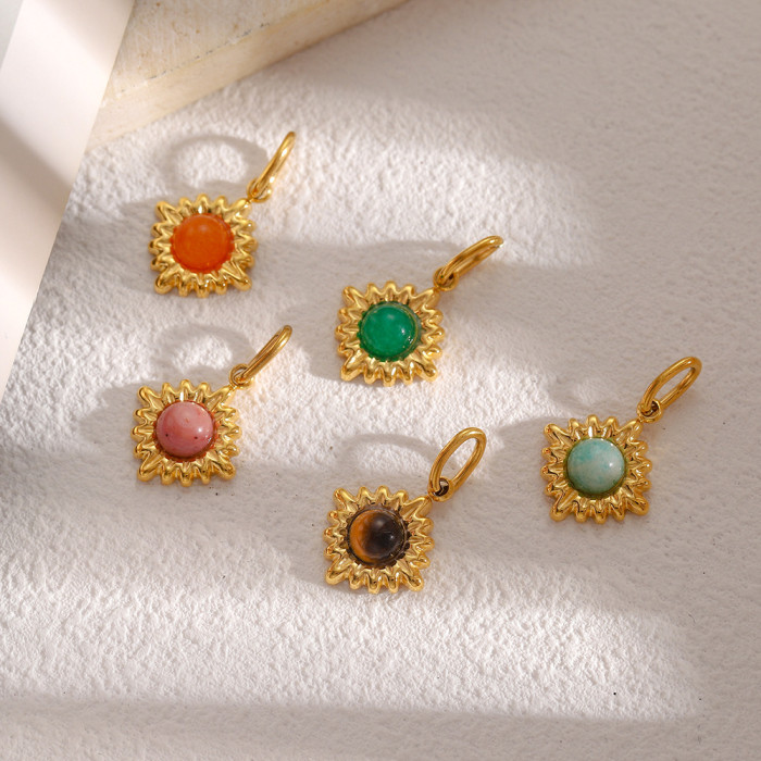 Ins Style Popular Sun Pendant Stainless Steel Inlaid Natural Stone DIY Necklace Earrings Furnace Color Preservation J...