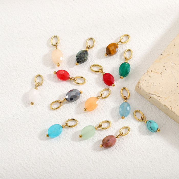 Hot-Selling Fashion Simple DIY Pendant Accessories 14 Colors Natural Stone Accessories Hanging Circle Chain Accessori...