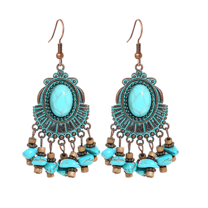 Cross-Border Earring Set European and American Jewelry Wholesale Bohemian Ethnic Style Earrings Plum Blossom Turquoise Earrings for Women