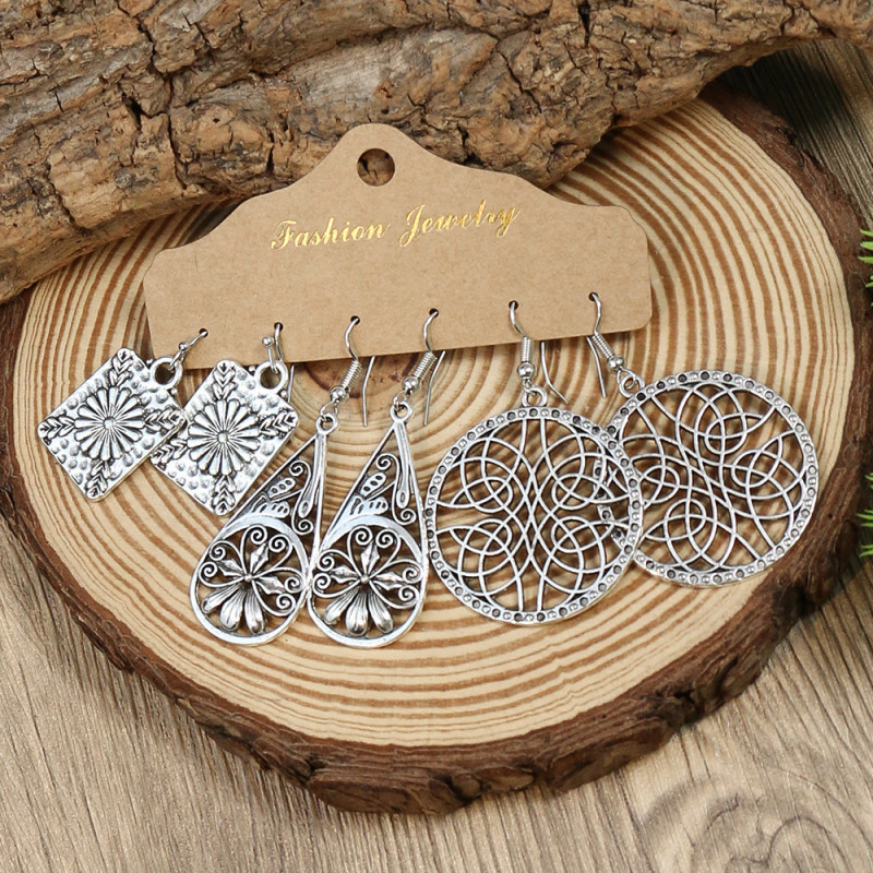 Amazon Cross-Border European and American Unique Niche Jewelry Bee Butterfly Elephant Tree of Life Heart Wings Earrings 3 Pairs