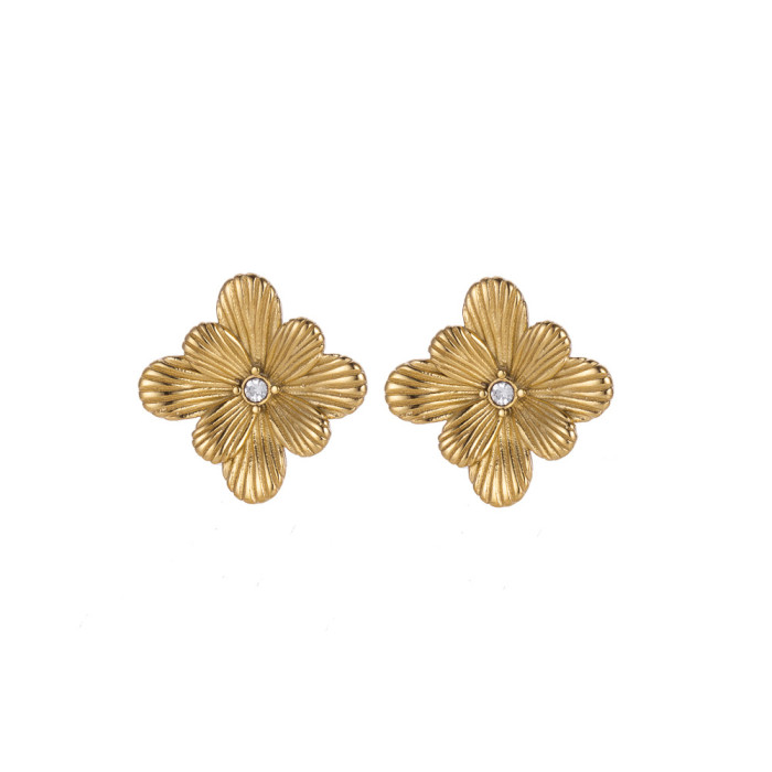 Hot-Selling Vintage Titanium Steel Fashion Women's Elegant Flower Earrings Classic Jewelry Wholesale