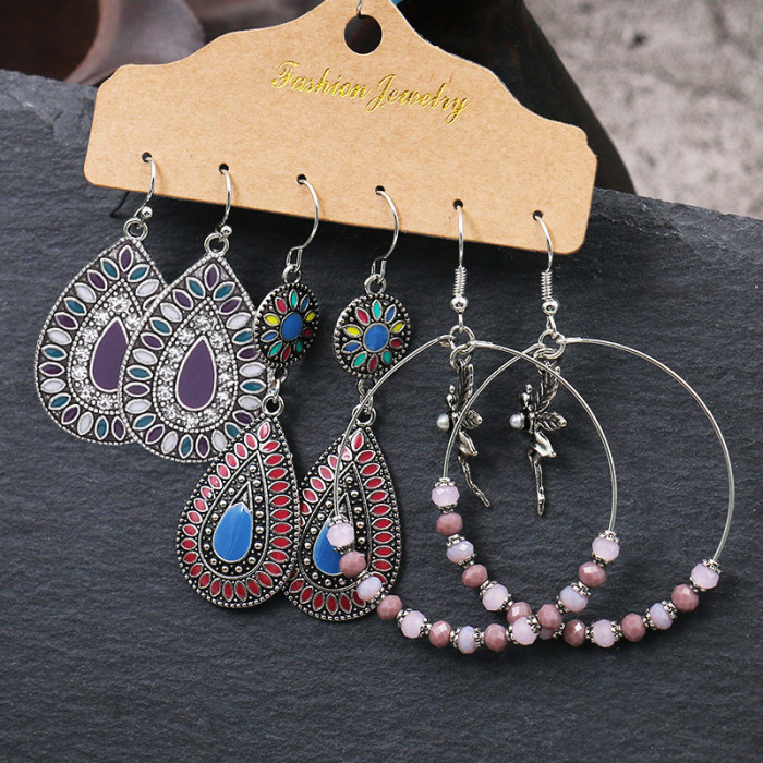 Earrings Three-Piece Set Wholesale Jewelry Metal Accessories Water Drop Shape Oil Drop Earrings Jewelry Set Combination
