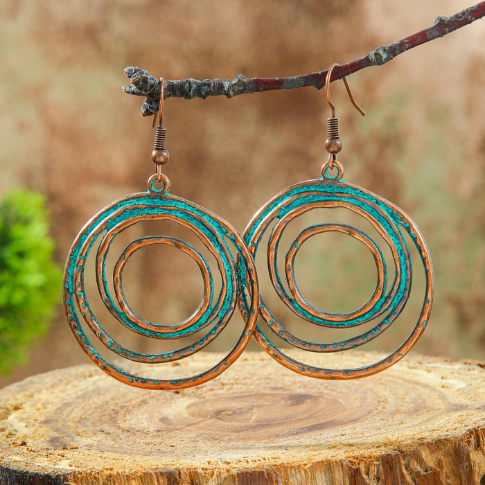 Amazon Retro Ethnic Style Earrings Bohemian Turquoise Studs Heart Hollow Leaf Cross-Border Ear Jewelry