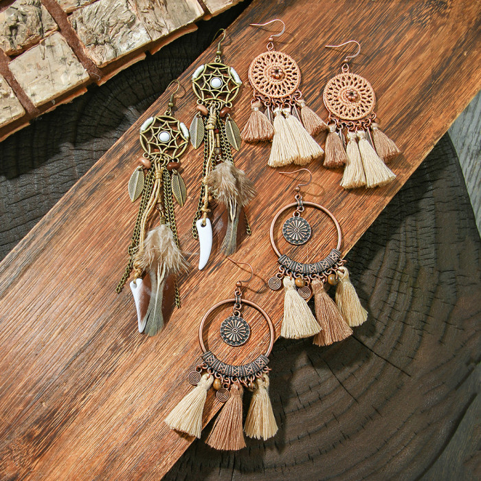 Fashion Ethnic Style High-End Tassel Earrings Unique Retro Creative Tribal Style Earrings Yiwu Wholesale Jewelry