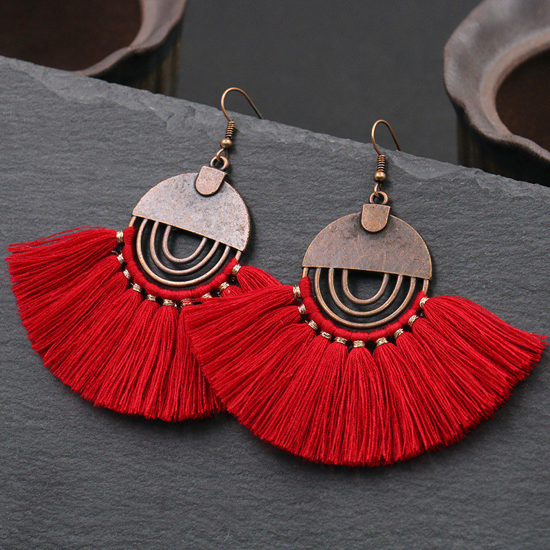 European and American Style Bohemian Tassel Earrings Fashion Hollow Fan-shaped Earrings Women's Jewelry Wholesale