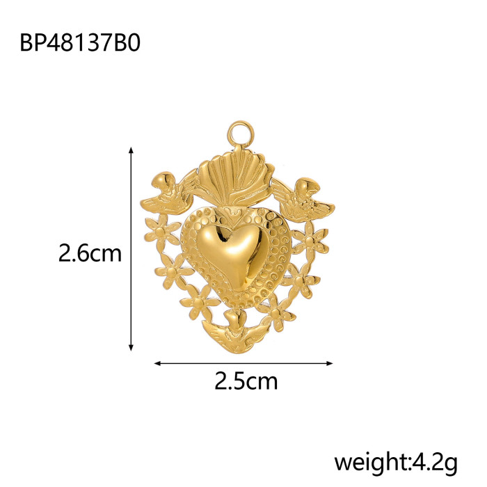 European and American Hot-Selling Heart-Shaped Pendant DIY Jewelry Accessories Stainless Steel White Shell Peach Heart Small Pendant Jewelry Wholesale