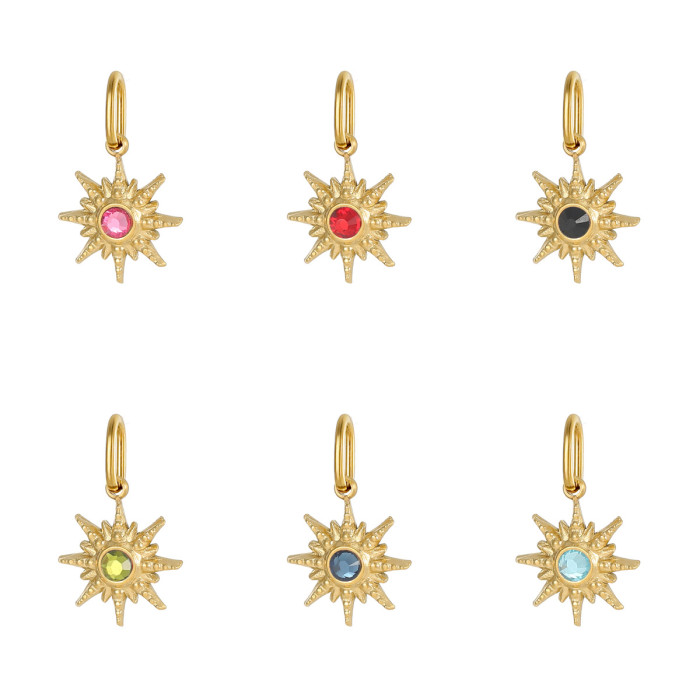 INS Style Retro Blue Turquoise Pendant Women's Fashion High-End Eight-Pointed Star Stainless Steel Accessories, Neckl...