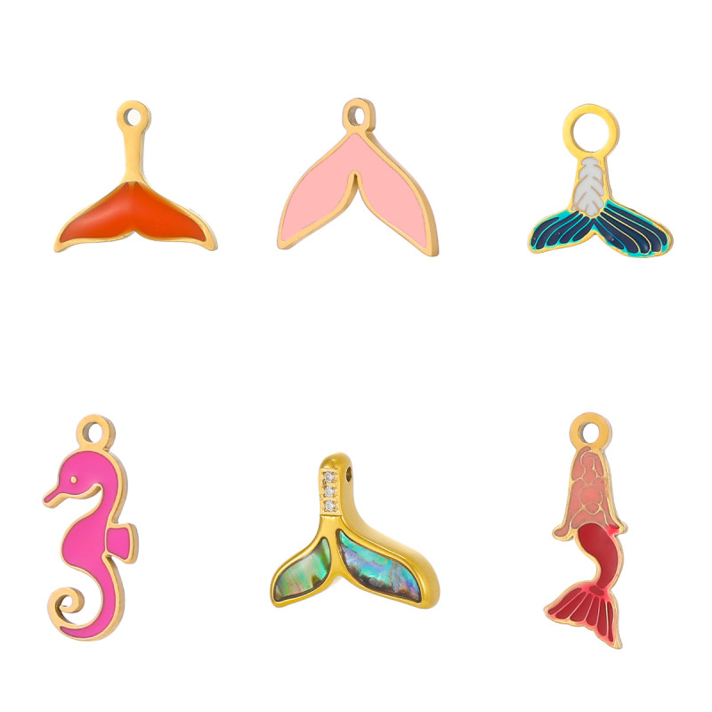 Summer Ocean Beach Starfish Shell Mermaid Jellyfish Dolphin Stainless Steel Pendant DIY Bracelet Necklace Accessories