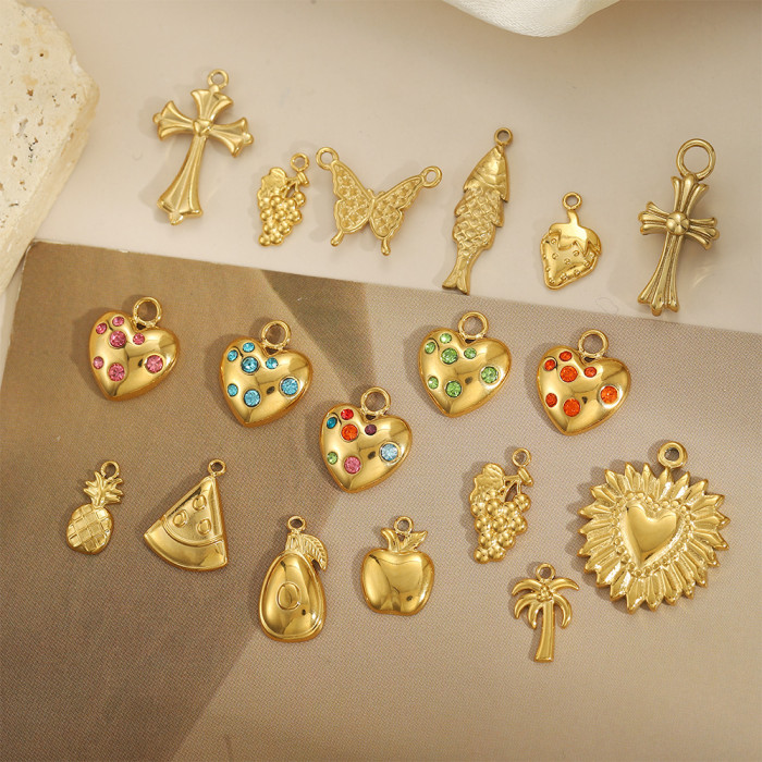 European and American Cross-Border Hot Sale Gold Stainless Steel Colorful Fruit DIY Pendant Jewelry Accessories Wholesale