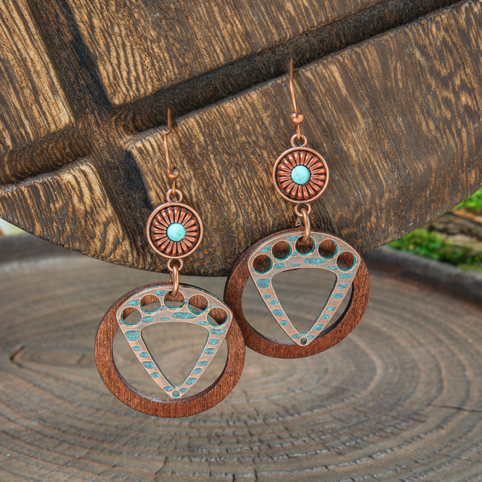 Amazon Cross-Border Jewelry Wholesale Fashion Retro CCB Personality Alloy Geometric Earrings Vacation Style Wooden Drop Earrings