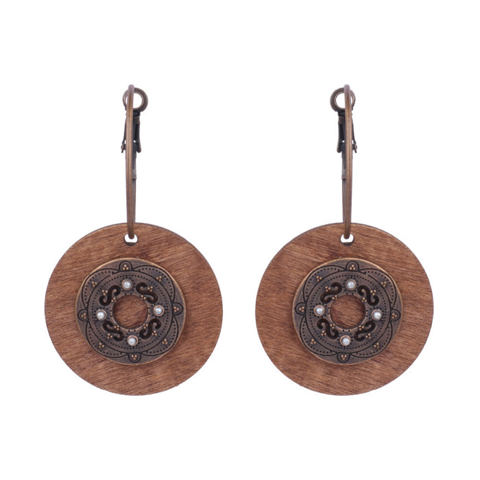 Exaggerated Retro Wooden Earrings with Tassels, Hollow Bell Pendants, Triangular Irregular Design Small Accessories W...
