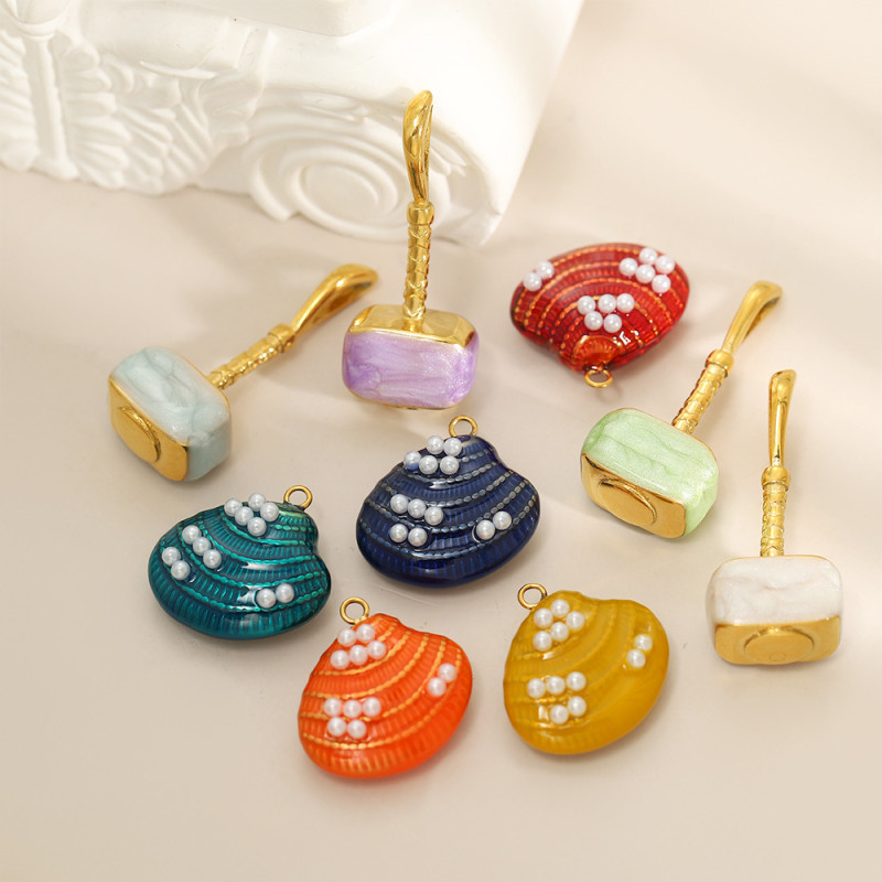 Ocean Jewelry Accessories Colorful Shells Starfish Conch Stainless Steel Accessories DIY Pendant Necklace Jewelry Wholesale