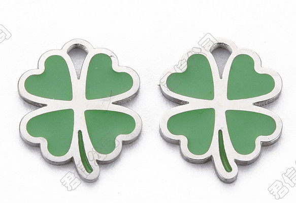 Fashion Light Luxury Stainless Steel Inlaid Zircon Lucky Four-Leaf Flower Pendant DIY Bracelet Necklace Flower Connec...